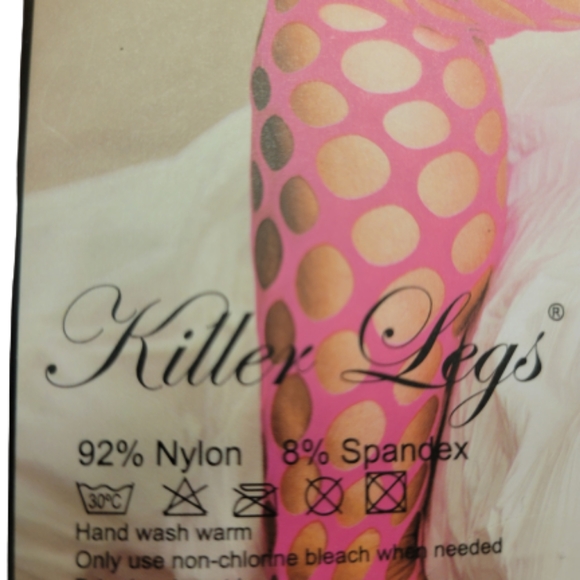 Killer Legs Open Work Fishnet 3/4 Sleeve Bodystocking Pink/Fuchsia Plus Size - Picture 3 of 4